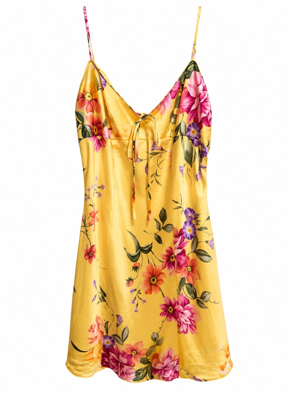 Victoria’s Secret 100% Silk Floral Slip Dress Yellow Pink Medium Vintage